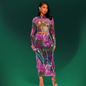 Print Purple Maxi Skirt Set